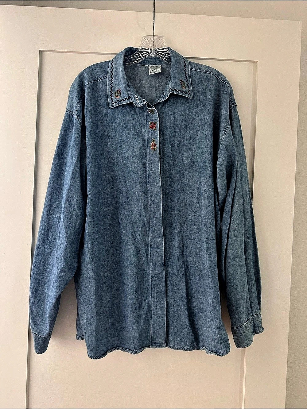 Vintage Floral Embroidered Denim Button Down Shirt